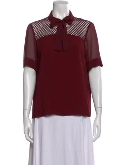 Pre-owned Sandro Tie Neck Short Sleeve Blouse In Burgundy
