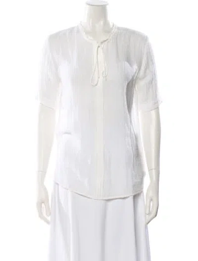 Pre-owned Sandro Tie Neck Short Sleeve Blouse In Neutral