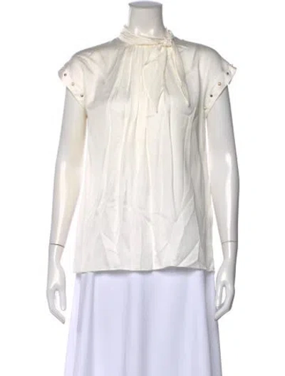 Pre-owned Sandro Tie Neck Short Sleeve Top W/ Tags In Neutral