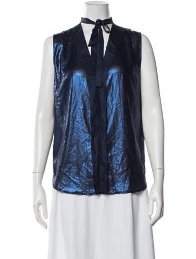 Pre-owned Sandro Tie Neck Sleeveless Top In Blue