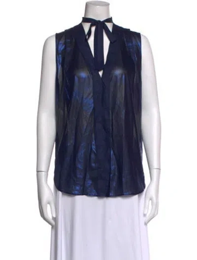 Pre-owned Sandro Tie Neck Sleeveless Top In Blue/metallic