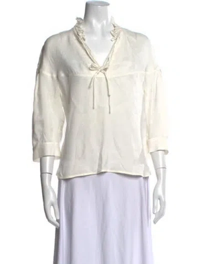 Pre-owned Sandro Tie Neck Three-quarter Sleeve Blouse In Neutrals