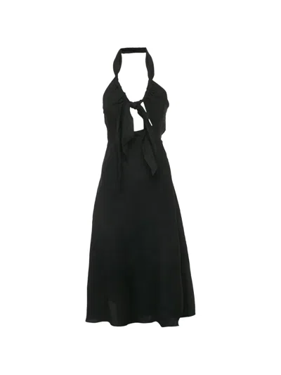 Pre-owned Sandro Tied Midi Dress In Black
