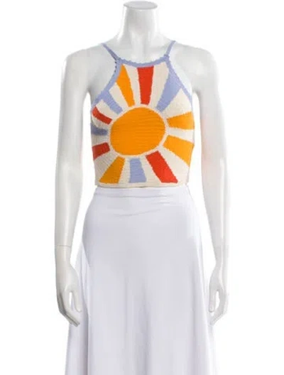 Pre-owned Sandro Tie-dye Print Halterneck Crop Top In White