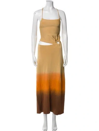 Pre-owned Sandro Tie-dye Print Long Dress In Neutral
