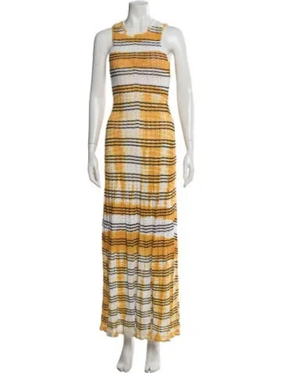 Pre-owned Sandro Tie-dye Print Long Dress In Yellow