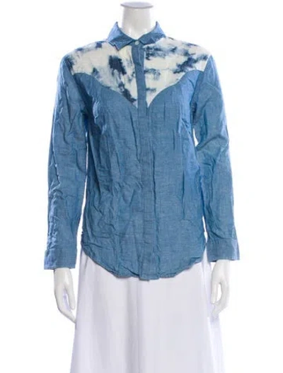 Pre-owned Sandro Tie-dye Print Long Sleeve Button-up Top In Blue