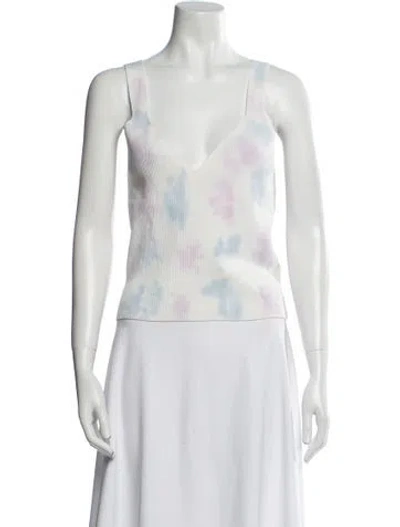 Pre-owned Sandro Tie-dye Print V-neck Top In White