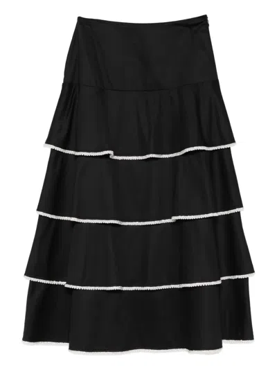 Sandro Tiered-design Embellished Midi Skirt In Black
