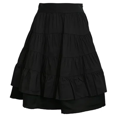 Sandro Tiered Mini Skirt In Black Cotton