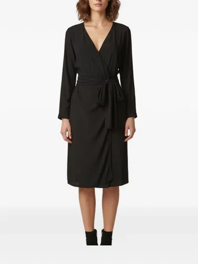 Pre-owned Sandro Tie-waist Wrap Midi Dress In Black