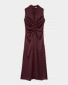 Sandro Ruched Sleeveless Midi Dress In Bordeaux