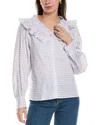 Sandro Devie Ruffle Bib Cotton Button-up Blouse In White