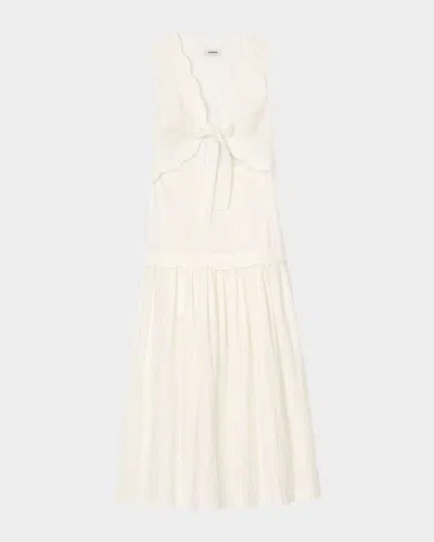 Sandro Tourterelle Crinkled Maxi Dress In Ecru