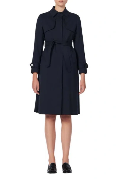 Sandro Trench Coat With Pleated Inset In Blue