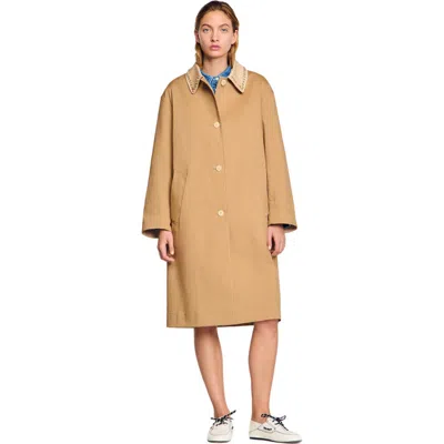 SANDRO SANDRO TRENCH COAT WITH RHINESTONE COLLAR