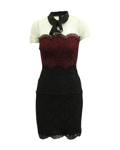 Sandro Tri-tone Lace Dress In Black/red/white Nylon