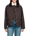 Sandro Womens Brown Gabardine Contrast-collar Cotton Coat In Brown