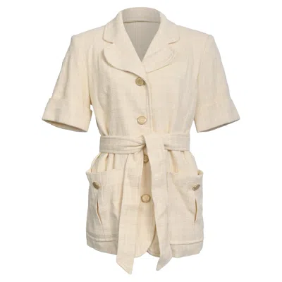 Sandro Truman Belted Tweed Jacket In Beige Cotton In White