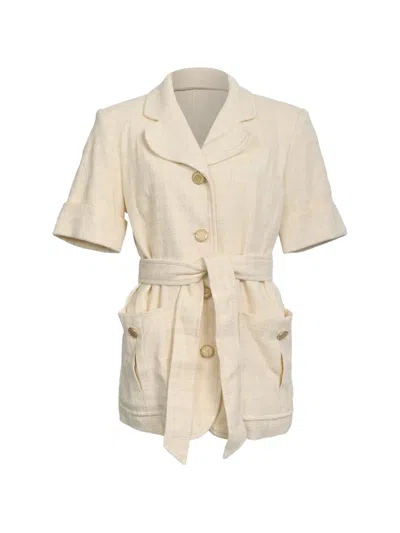 Pre-owned Sandro Truman Belted Tweed Jacket In Neutrals