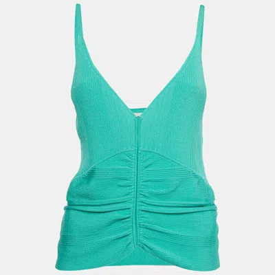 Sandro Turquoise Green Rib Knit Ruched Alcudia Top In Blue