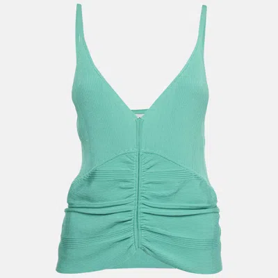 Pre-owned Sandro Turquoise Green Rib Knit Ruched Alcudia Top Xl