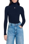 Sandro Cable Knit Turtleneck Sweater In Navy Blue