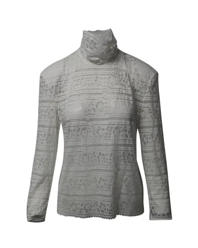 Sandro Turtleneck Lace Blouse In White Cotton