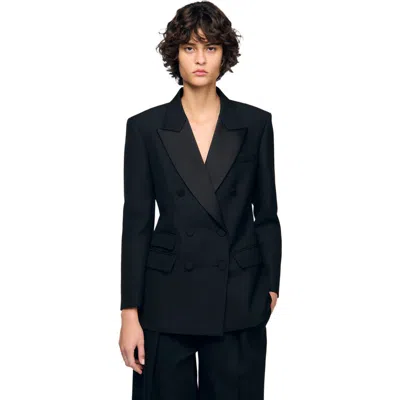 Sandro Tuxedo Jacket With Satin Collar In Black