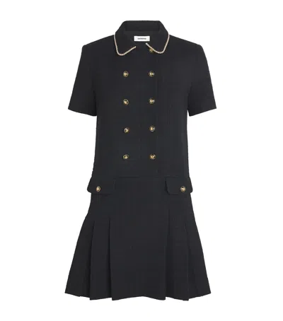 Sandro Tweed Buttoned Mini Dress In Black
