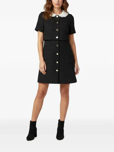 Pre-owned Sandro Tweed Button-front Mini Dress In Black