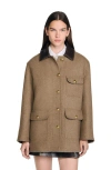 Sandro Tweed Coat In Brown