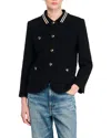 Sandro Womens Black Stripe-collar Tweed Jacket In Black