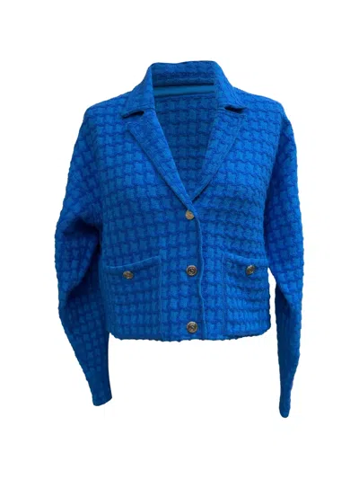 Pre-owned Sandro Tweed Cropped Blazer In Blue