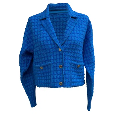 Sandro Tweed Cropped Blazer In Blue Viscose