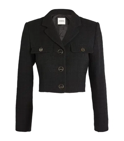 Sandro Tweed Cropped Jacket In Black