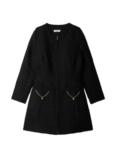 Sandro Tweed Dress With Metal Chain In Black