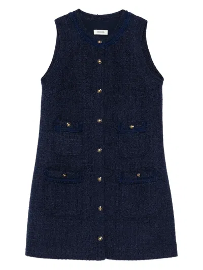 Sandro Tweed Flap-pocket Mini Dress In Blue
