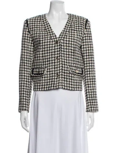 Pre-owned Sandro Tweed Houndstooth Print Blazer In Neutrals