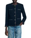 Sandro Tweed Jacket With Decorative Trim In Blue