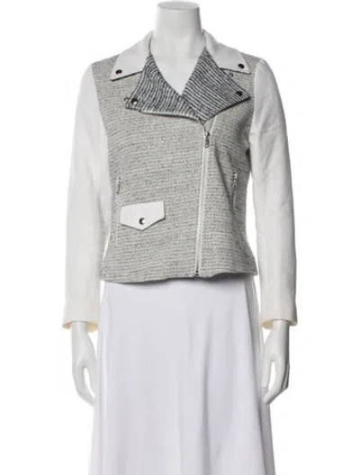 Pre-owned Sandro Tweed Pattern Biker Jacket In White