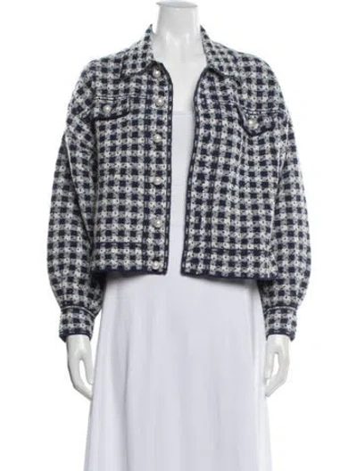 Pre-owned Sandro Tweed Pattern Blazer In Blue