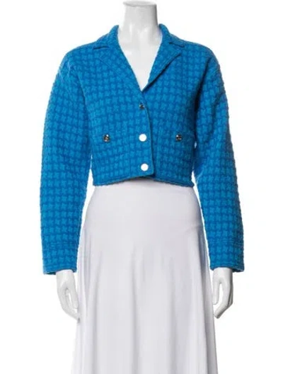 Pre-owned Sandro Tweed Pattern Blazer In Blue