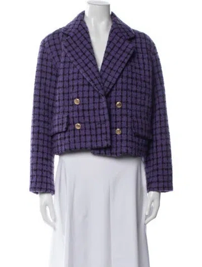 Pre-owned Sandro Tweed Pattern Blazer In Purple
