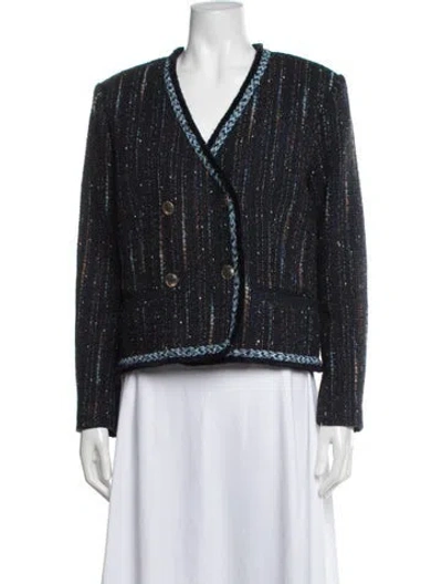 Pre-owned Sandro Tweed Pattern Blazer W/ Tags In Blue