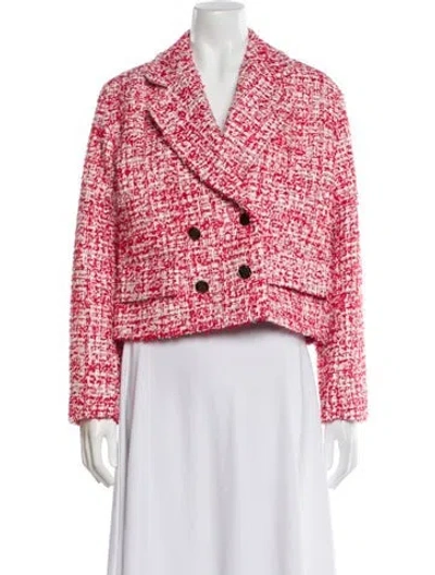 Pre-owned Sandro Tweed Pattern Blazer W/ Tags In Red