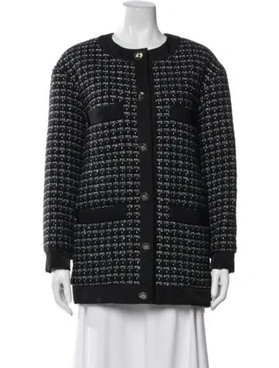 Pre-owned Sandro Tweed Pattern Coat In Black