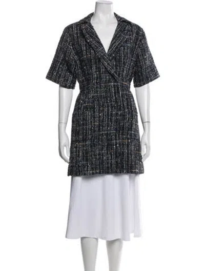 Pre-owned Sandro Tweed Pattern Coat In Blue