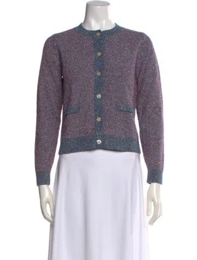 Pre-owned Sandro Tweed Pattern Crew Neck Sweater In Blue/purple