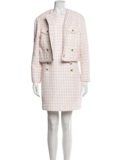 Pre-owned Sandro Tweed Pattern Cutout Accent Dress Set W/ Tags In Pink